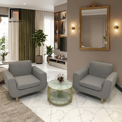 E3 Ghế sofa đơn phòng khách thư giãn DL1 Presa xám ghi trắng