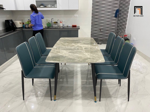 J2 Set bàn ăn đá xanh lục 6 ghế ngồi 38-BAD6-G11-B67 cho nhà bếp