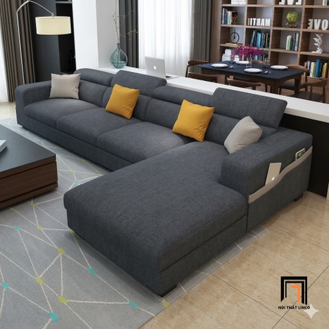 J1 Bộ ghế sofa góc vải nỉ GT287 Eymet 3m x 1m6 xám đậm nỉ