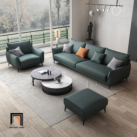 E1 Set ghế sofa màu xanh lá da Pu KT37 Noha phòng khách đẹp