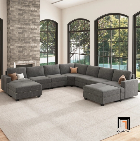 C3 Bộ ghế sofa chữ U xám lông chuột UT13 Anureet 3m1 giá rẻ