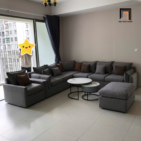 A4 Bộ ghế sofa U căn hộ chung cư UT3 Hanna 3m2 vải nỉ xám