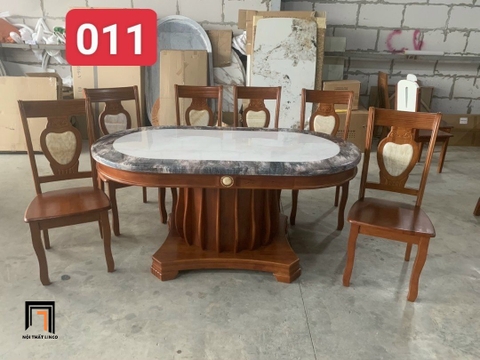 S3 Set bàn ăn hình oval cao cấp GF24-BAD6-G315-B358 sang trọng