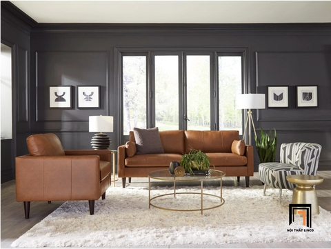 E2 Set ghế sofa gia đình nhỏ xinh KT26 Cabun da Pu nâu cao cấp