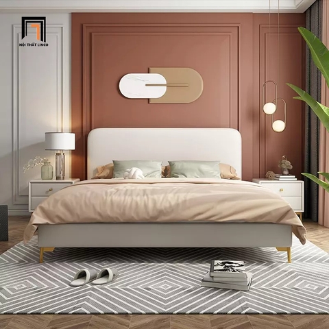 I2 Giường ngủ hiện đại style Bắc Âu GN12 Flady da màu trắng kem
