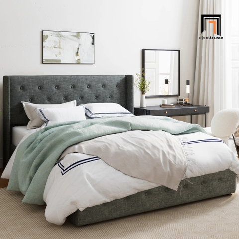 D2 Giường ngủ giật nút đẹp GN107 Standie màu xám vải nỉ bố