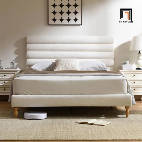 F3 Giường ngủ vải nỉ mềm màu be kem GN113 Peasane xinh xắn giá rẻ