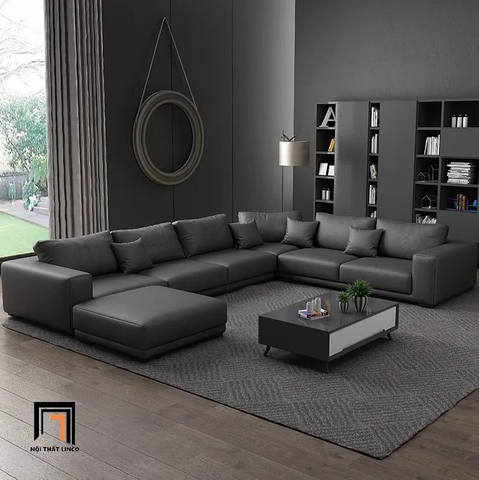 F3 Bộ ghế sofa U cao cấp U23 Paulina dài 3m da Pu xám đen
