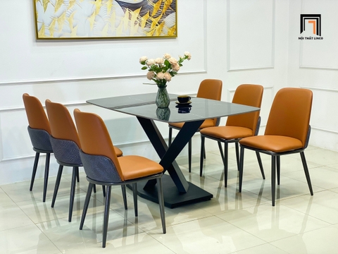 B2 Bộ bàn ăn hiện đại 6 ghế cao cấp 21-BAD6-G26-B70 mặt đá nhập