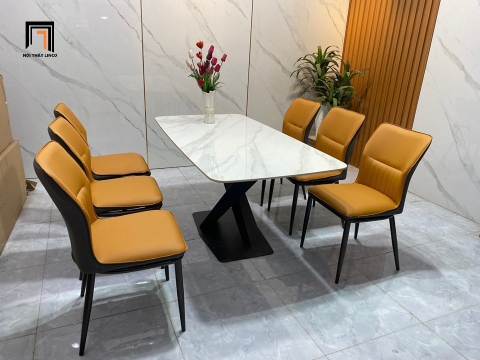 F2 Set combo bàn ghế ăn 6 chỗ ngồi 23-BAD6-G38-B70 mặt đá cao cấp