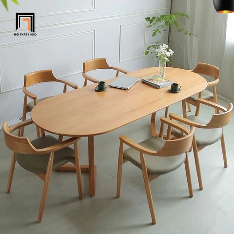 B2 Set bàn ăn 6 ghế oval 1m6 25-KH6-G32-B92Oval gỗ cao su