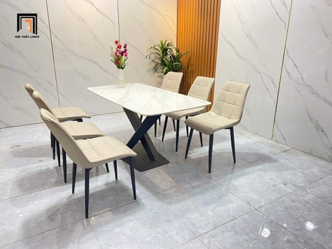 C2 Bộ bàn ăn 1m6 6 ghế caro xinh xắn 26-BAD6-G6-B70 cho nhà bếp