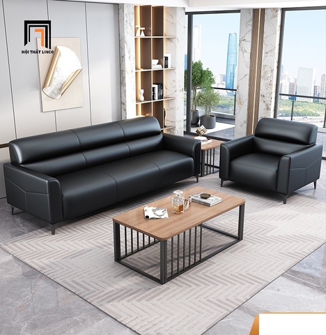 B3 Bộ ghế sofa nệm văn phòng làm việc KT163 Trawen da Pu đen