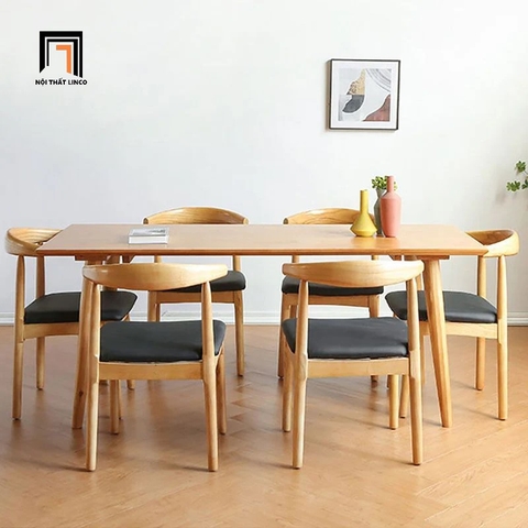 F2 Set combo bàn ăn 6 ghế giá rẻ 33-KH6-G12-B108 gỗ tự nhiên