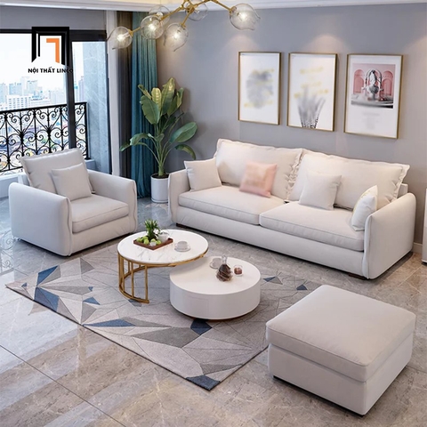 H2 Bộ ghế sofa phòng khách trắng kem KT88 Maroa vải nỉ nhung