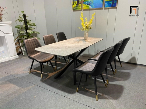 A2 Bộ bàn ăn đá ceramic cao cấp 45-BAD6-G3-B69 6 ghế da xịn