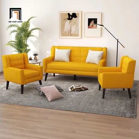 F2 Set ghế sofa phòng khách nhỏ gọn KT96 Uixe vải nỉ vàng chanh