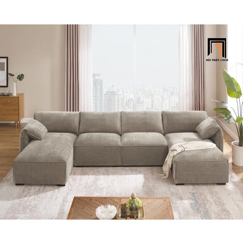 H1 Bộ ghế sofa chữ U vải nỉ đẹp UT28 Dermott 3m2 giá rẻ