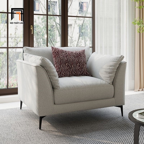 E2 Ghế sofa đơn vải nỉ xám trắng DT66 Riverton cho gia đình đẹp
