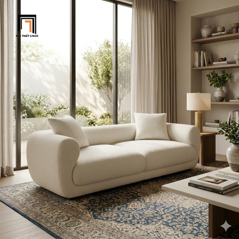 A6 Ghế sofa cong trắng kem BHQ95 Moreau 2m vải lông cừu