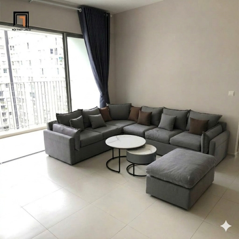 N2 Ghế sofa góc L chung cư GT300 Millac 2m8 x 2m2 nỉ xám đậm