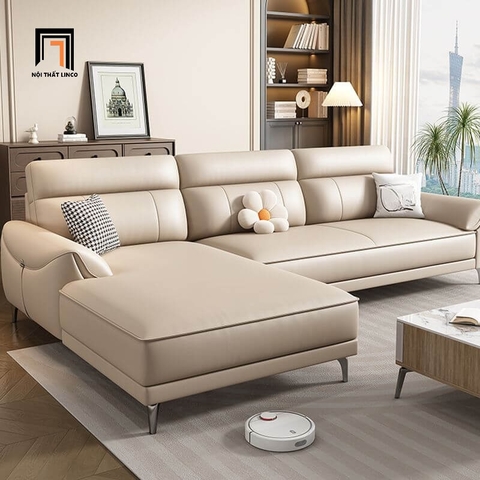 K2 Bộ ghế sofa góc da trắng kem GT273 Tazrou 2m4 x 1m6 đẹp