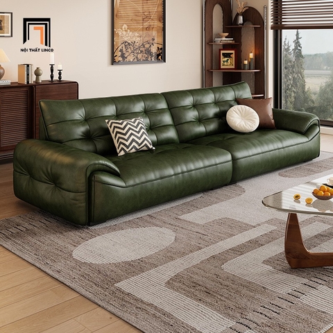 G2 Sofa văng da xanh rêu BHQ89 Ogala 2m3 chung cư sang trọng