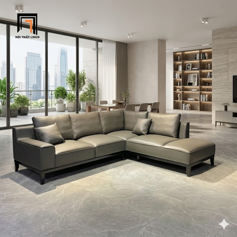 R2 Bộ sofa góc da Pu xám đậm GT294 Tulle 2m4 x 2m trẻ trung