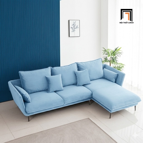 O1 Bộ sofa góc xanh dương GT282 Bioude 2m4 x 1m6 vải nhung