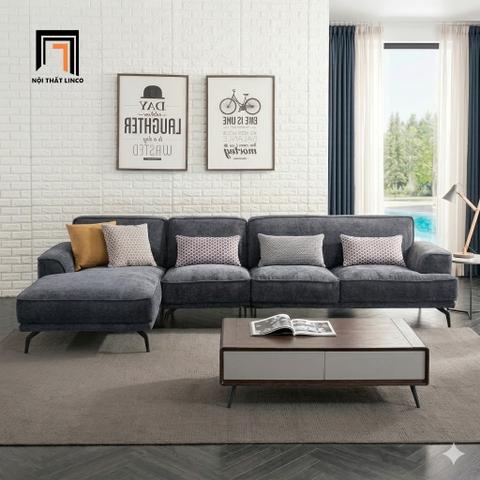 I2 Bộ ghế sofa góc L vải nỉ GT296 Gogne 3m1 x 1m6 màu xám đậm