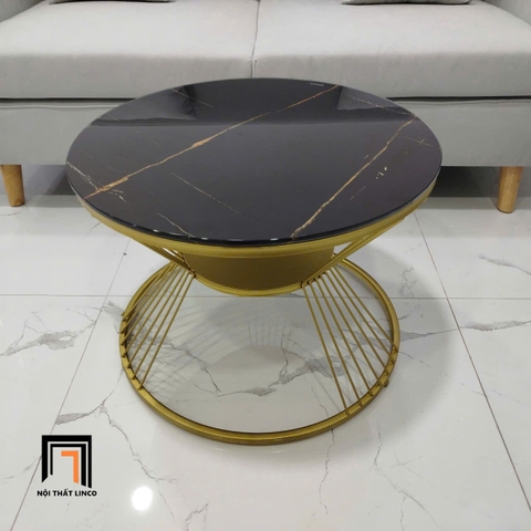 E1 Bàn trà mặt kính đen giả đá BTPK13 Sava 60cm phòng khách nhỏ
