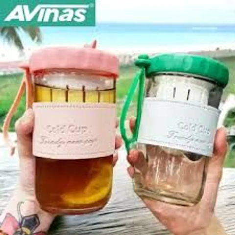 Cốc thủy tinh 480ml có bộ lọc trà, cốc uống nước di động