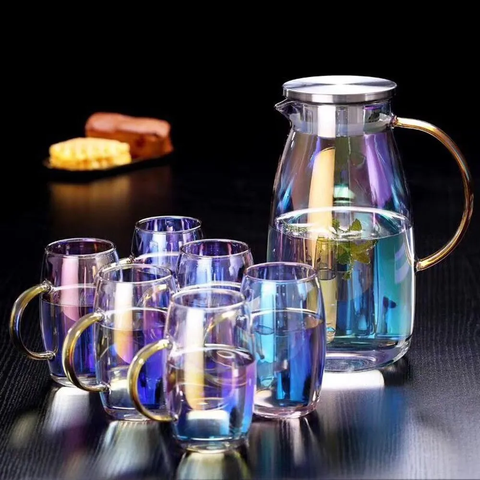 Bộ bình thủy tinh kèm 6 cốc màu đẹp