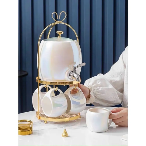 Bộ Bình Nước Gốm Sứ Kèm Cốc Và Giá Treo Inox Tiện Lợi ( Gồm 1 giá treo, 4 cốc, 1 bình 2,5l )