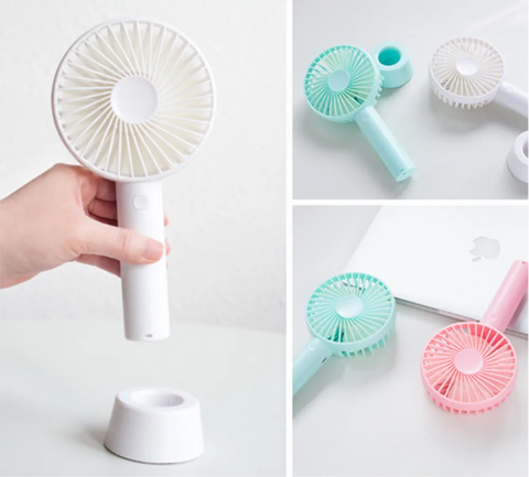 Quạt Mini cầm Tay Tích Điện 3 Chế Độ Gió [Full Box, Pin, Dây Sạc, Đế Chống Trượt