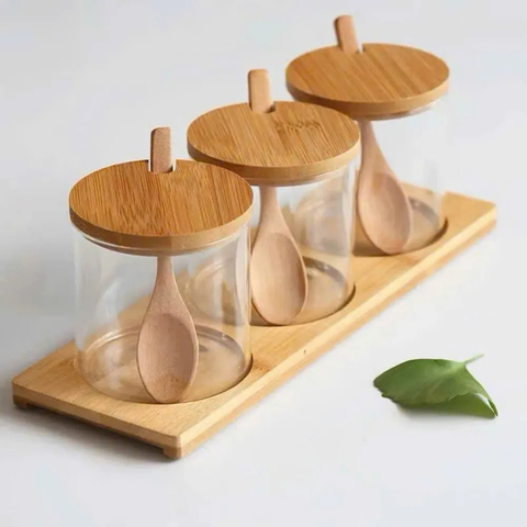 Hũ đựng gia vị thuỷ tinh-nắp gỗ cao cấp