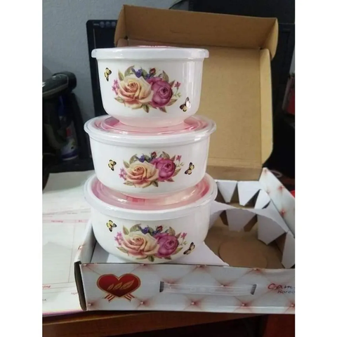 Bộ 3 Bát Sứ Nắp Hít Chân Không/ Lạnh Không Tai (THÙNG 28B)