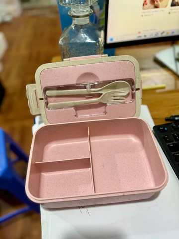 Hộp cơm lúa mạch 3 ngăn kèm đũa thìa