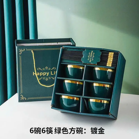 Hộp 6 Bát 6 Đôi Đũa Xanh (THÙNG 20B)