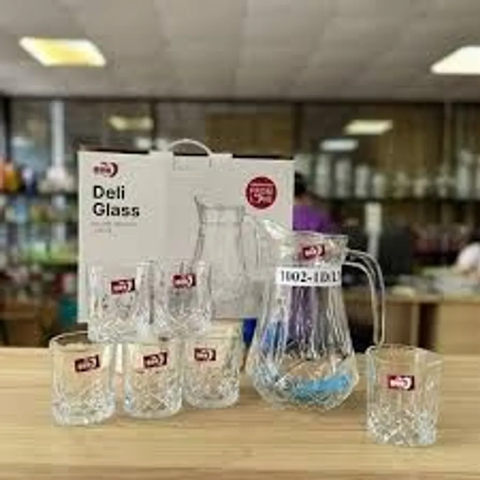 Bộ bình + 6 cốc thủy tinh Deli