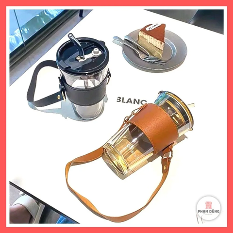 Cốc Bọc Da Có Dây Xách Kèm Ống Hút 500ml (THÙNG 58)