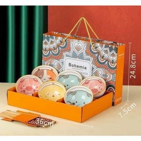 Set 6 bát thú siêu cute, siêu đáng yêu, siêu tiện lợi kèm đũa và vỏ hộp