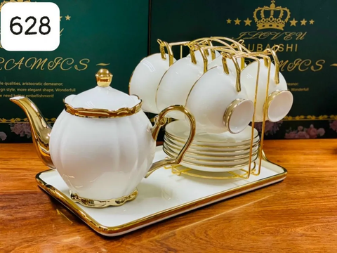 Bộ ấm chén kèm khay sứ pha trà cà phê cao cấp sang trọng