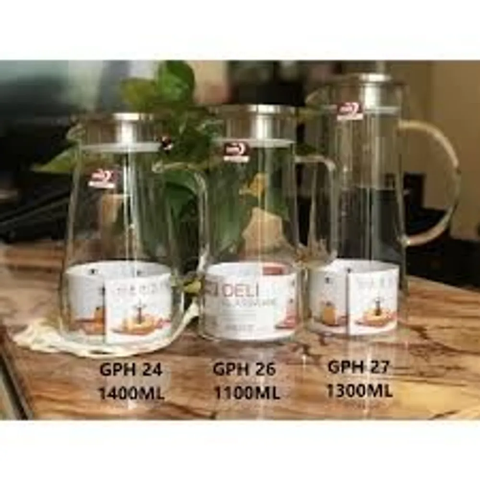 Bình Nước Thủy Tinh Chịu Nhiệt Đựng Nước Cao Cấp Deli, Có Nắp Inox 304 1100ML