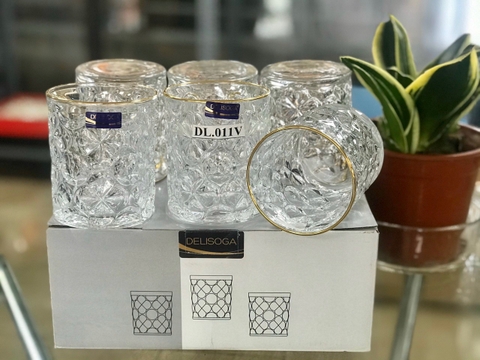 Ly thuỷ tinh thấp bộ gồm 6 chiếc hoa văn nổi sang trọng