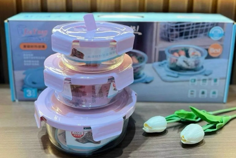 Hộp Cơm Thủy Tinh Tròn 400Ml Đựng Thực Phẩm Cao Cấp Đa Năng Có Nắp Hút Chân Không