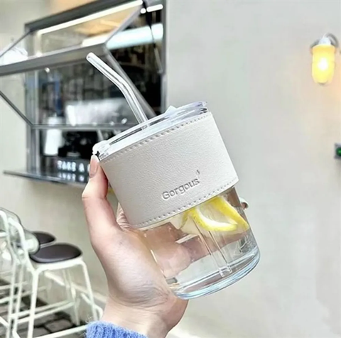 Cốc Bọc Da Trắng Kèm Ống Hút (THÙNG 58)