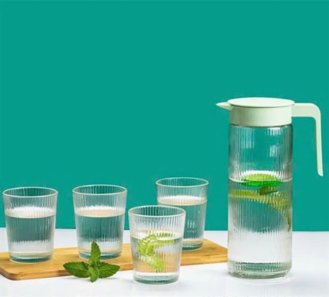 Bộ Bình 4 Cốc Thủy Tinh Sọc Trắng (THÙNG 16B)