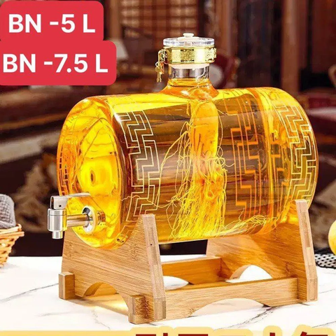 Bình Bom Rượu Thủy Tinh Nắp Gỗ 5Lít