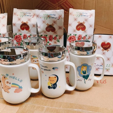 Ly Sứ ,Cốc Sứ Nắp Gương 380ml (THÙNG 96C)